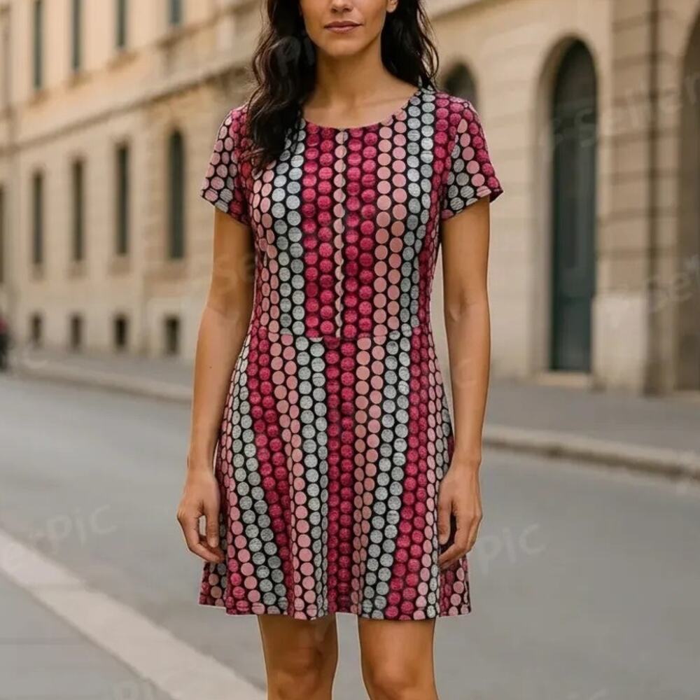 Ashley Stewart Zip Front Short Sleeve A Line Knee Length Dress Plus Size: 14/16